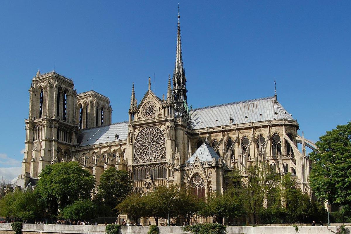 Notre-Dame Cathedral on pilgrimage with accompanying priest